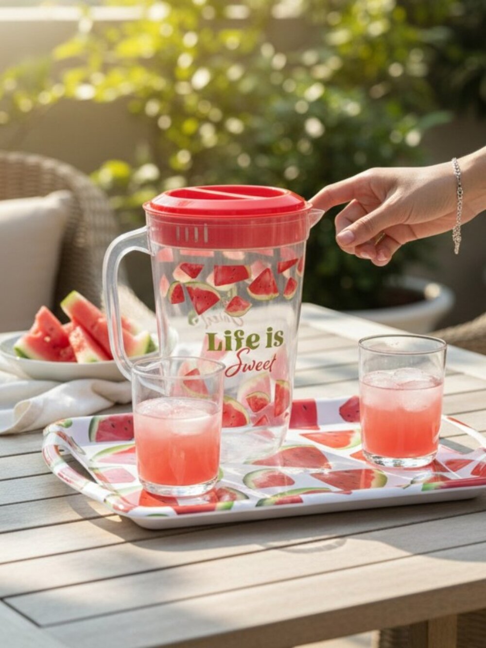 Plastic Watermelon Tray & Pitcher Set